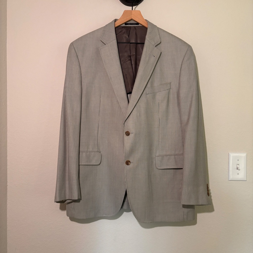 Cremieux Blazer Ing Loro Piana 44R Wool Micro Stripe Grey White Classic Luxury‎